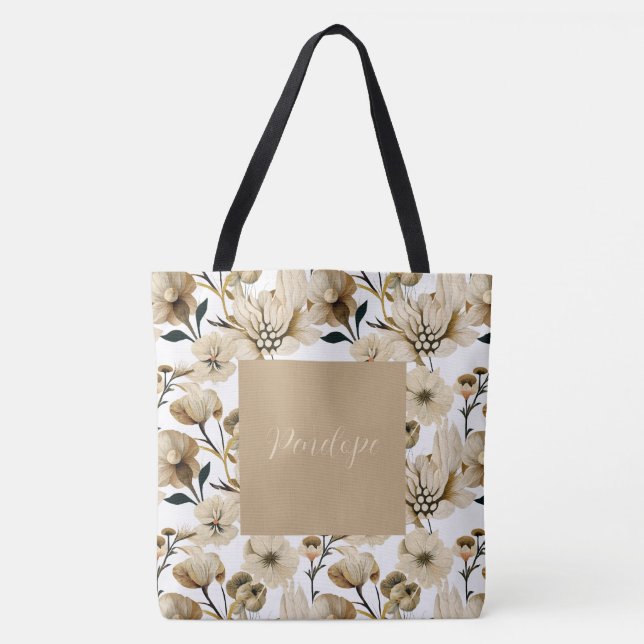 Bolsa Tote Banheira Floral de Toques Bonito de Aquarela (Frente)