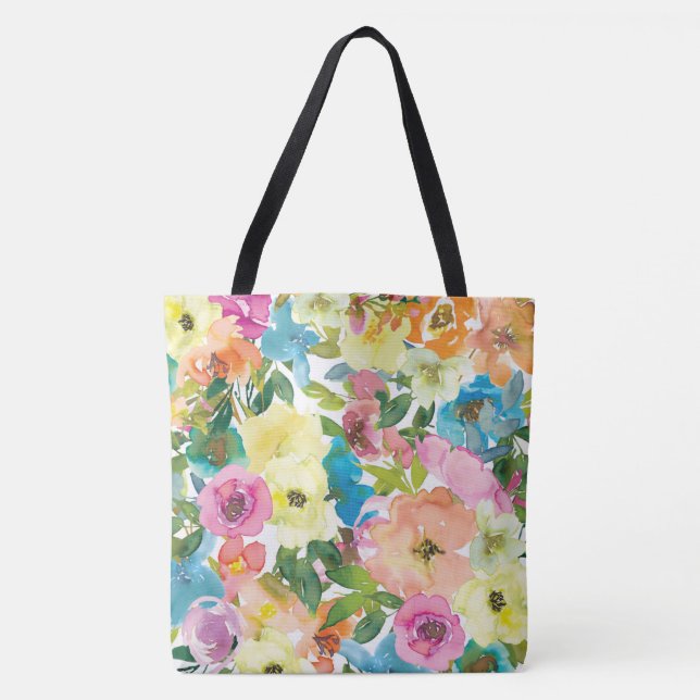 Bolsa Tote Banheira Floral de Toques Bonito de Aquarela (Frente)