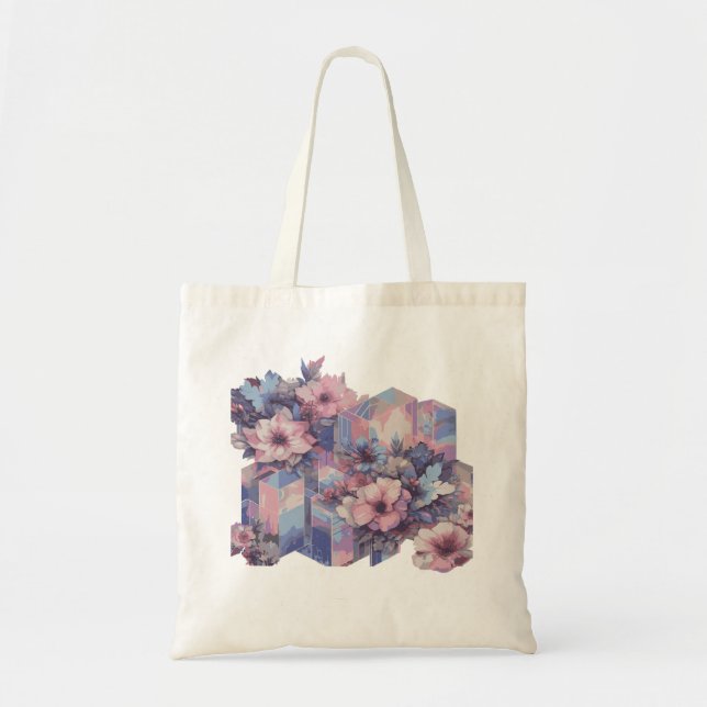 Bolsa Tote Banheira Floral Design de Futurismo Inclinada (Frente)