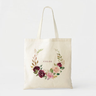 Bolsa Tote Banheira Floral Floral de Borgonha Verde