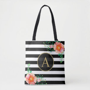Bolsa Tote Banho branco preto Dourado floreal