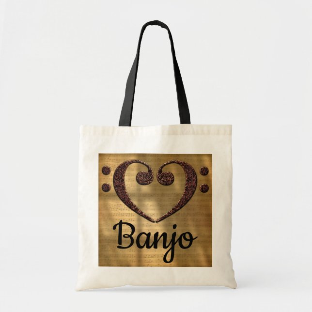 Bolsa Tote Banjo de Coração Limpo Duplo Bass (Frente)