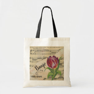 Bolsa Tote Banjo Tulip Vintage Sheet Music Personalizada