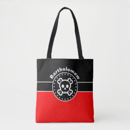 Bolsa Tote Banner preto e retângulo vermelho de fogo + suas i