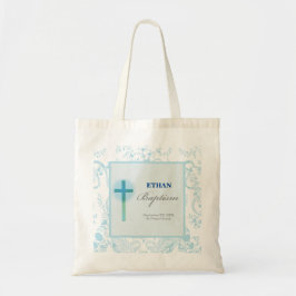 Bolsa Tote Baptismo azul do menino do laço