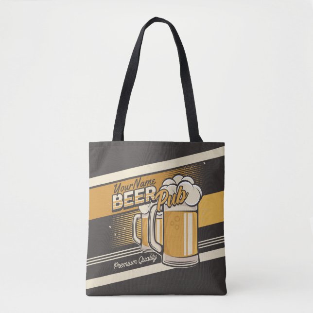 Bolsa Tote Bar de Pub de Cerveja Fria Personalizada Premium (Frente)