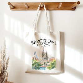Bolsa Tote Barcelona Spain Vintage Art Landscape