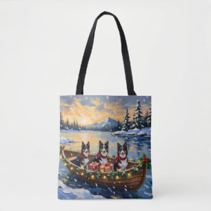 Bolsa Tote Barco de Natal de Rough Collie Férias