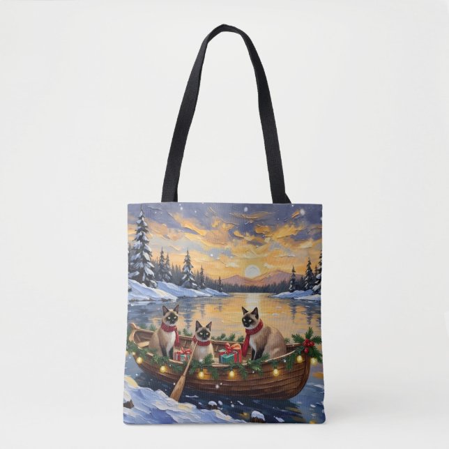 Bolsa Tote Barco de Natal do Gato Siames (Frente)