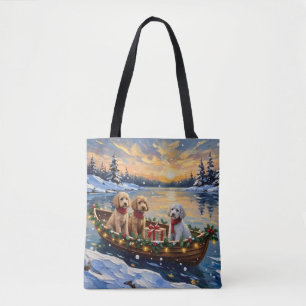 Bolsa Tote Barco de Natal do Poodle Festa de Fim de Ano