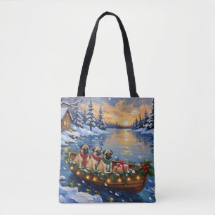Bolsa Tote Barco de Natal Pug Férias