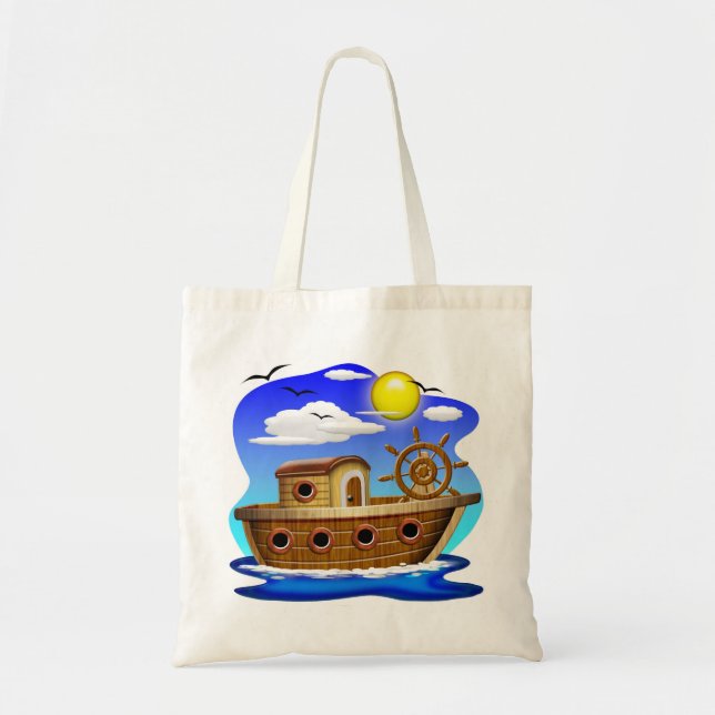 Bolsa Tote Barco de Pesca Cartoon (Frente)