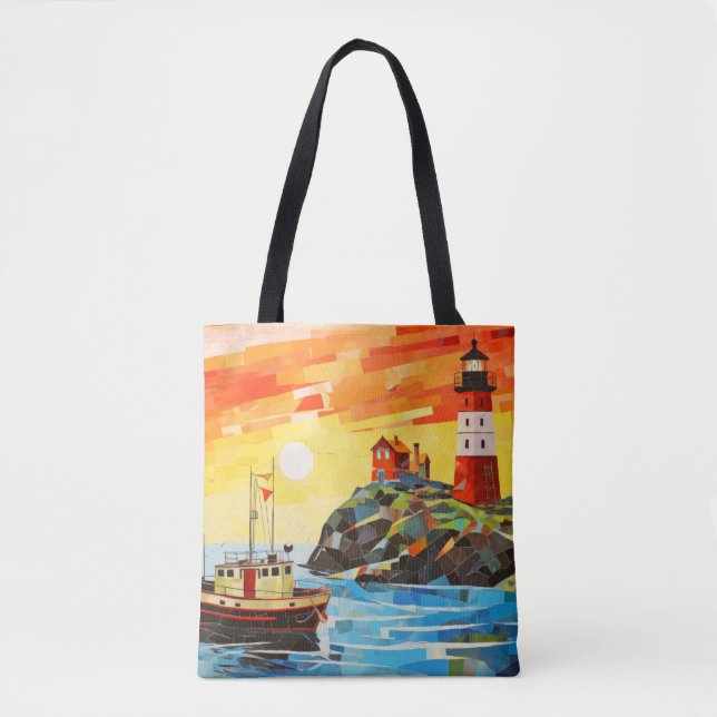 Bolsa Tote Barco de Pesca Conceito de paisagem Abstrato (Frente)