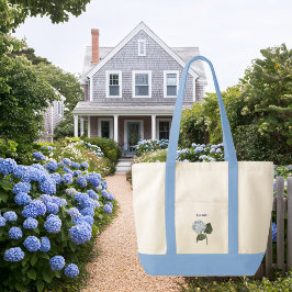 Bolsa Tote Barco de Trim de Contraste com Flor Azul Hydrangea