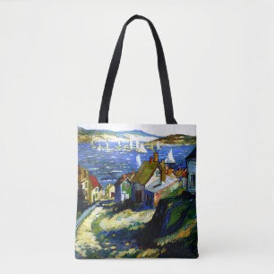 Bolsa Tote Barcos à vela pelo porto, pintura de arte
