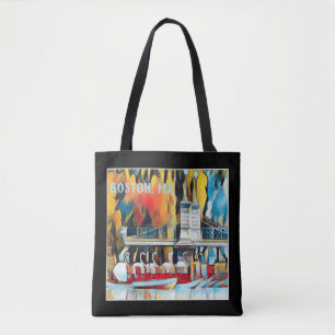 Bolsa Tote Barcos da cisne de Boston do art deco no fundo