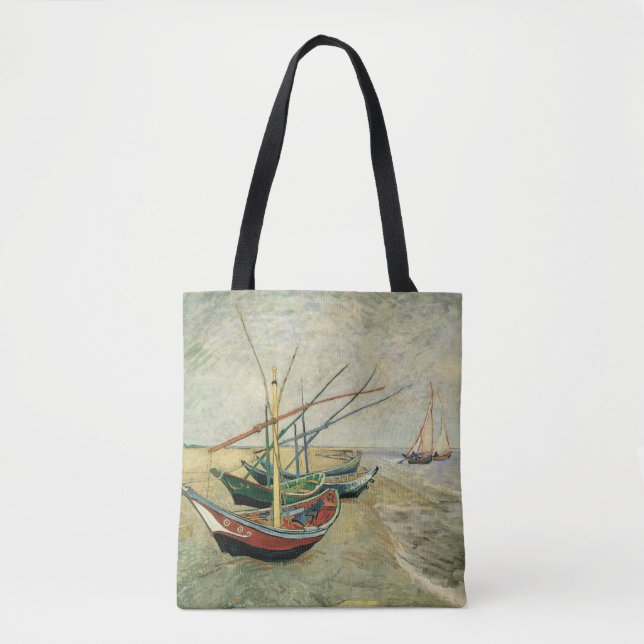 Bolsa Tote Barcos na praia em Saintes-Maries (Frente)