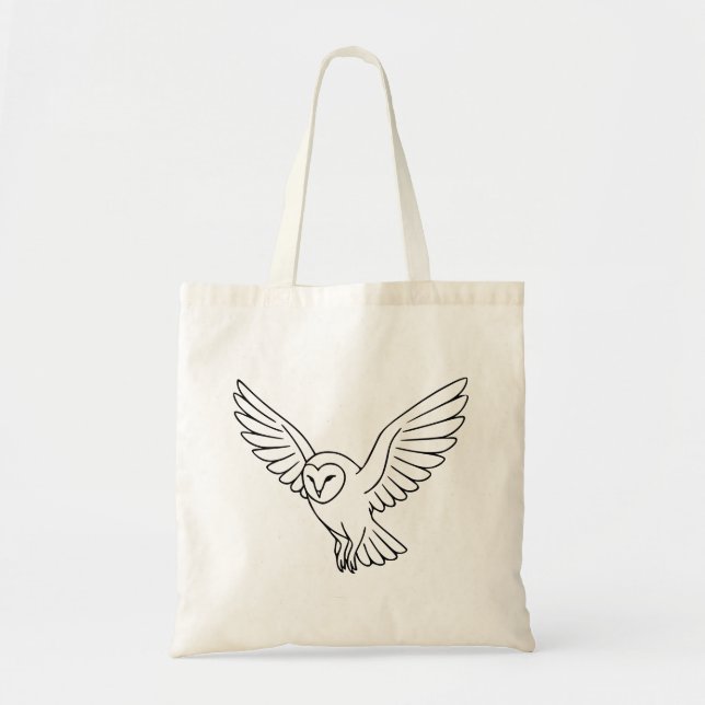 Bolsa Tote Barn Owl in Flight Line Art (Frente)