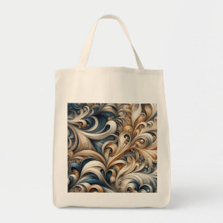 Bolsa Tote Baroque Swirl Pattern in Blue & Gold