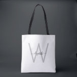 Bolsa Tote Barra Branca de Toques Monograma de Script<br><div class="desc">Tote Bag de Monograma de Script Personalizado. Branca.</div>