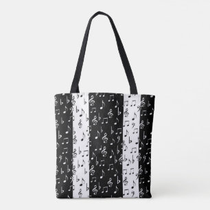 Bolsa Tote Barra de faixas musicais em preto e branco