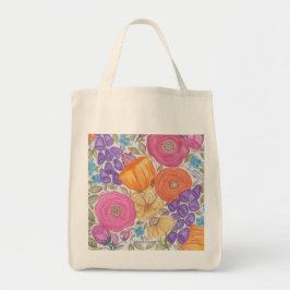 Bolsa Tote Barra de Ferramentas Flores de Aquarela