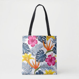 Bolsa Tote Barra de Toque Azul Tropical Cor-de-rosa