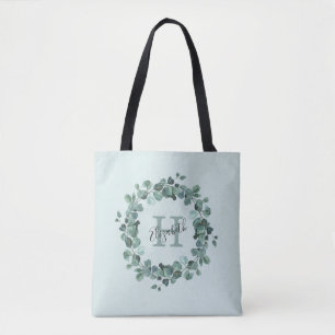 Bolsa Tote Barra de Toque de Eucalipto Eucalipto Monograma