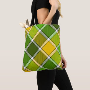 Bolsa Tote Barra de Toques de Argyle Amarelo Verde