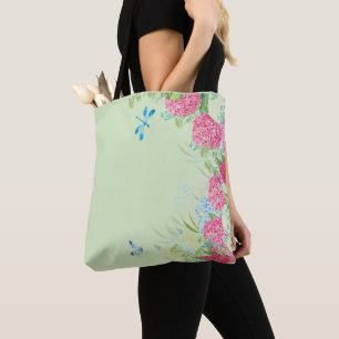 Bolsa Tote Barra de Toques de Borda Lateral Hydrangea