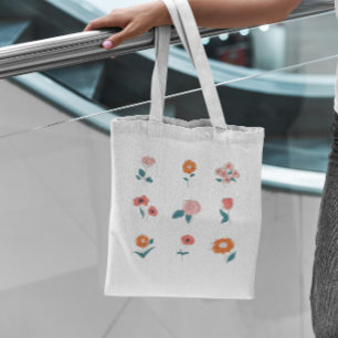 Bolsa Tote Barra de Toques do Conjunto de Flores