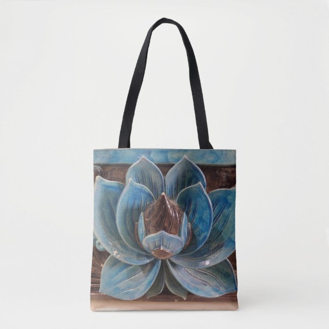 Bolsa Tote Barra de Toques do Flor do Lotus (Frente)