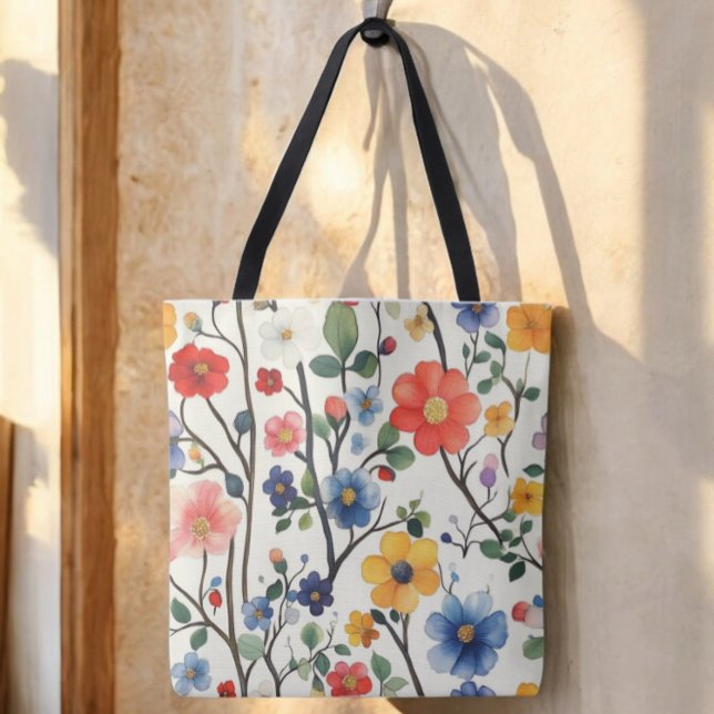 Bolsa Tote Barra de Toques Floral de Aquarela (Criador carregado)