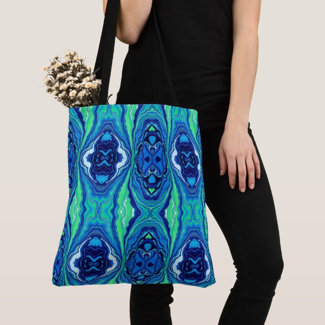 Bolsa Tote Barra de Toques Grande Azul (Close Up)