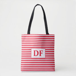 Bolsa Tote Barra de Toques Inicial Vermelho/Branco Personaliz