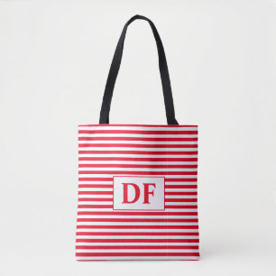 Bolsa Tote Barra de Toques Inicial Vermelho/Branco Personaliz