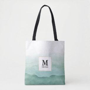 Bolsa Tote Barra de Toques Monograma de Ondas Aquáticas Verd