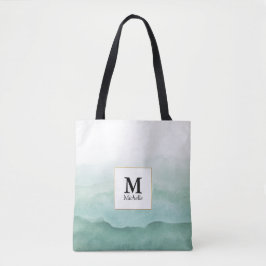 Bolsa Tote Barra de Toques Monograma de Ondas de Aquarela Ver