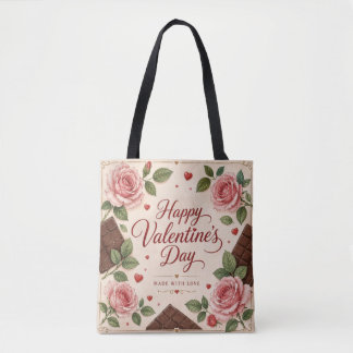 Bolsa Tote Barras de Chocolate Rosas Cor-de-Rosa do Dia dos N