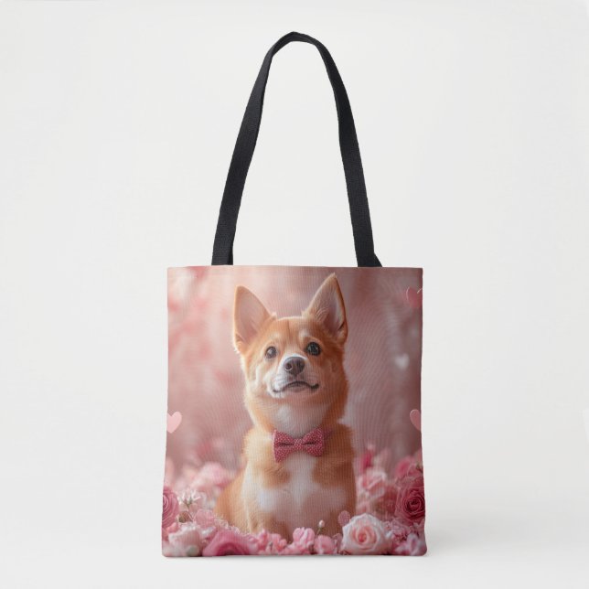 Bolsa Tote Basenji com Rosas - Dia dos Namorados (Frente)