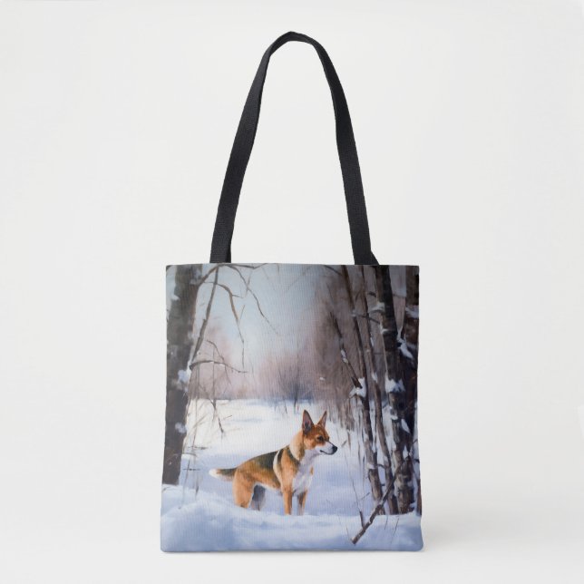 Bolsa Tote Basenji Deixou nevar o Natal (Frente)