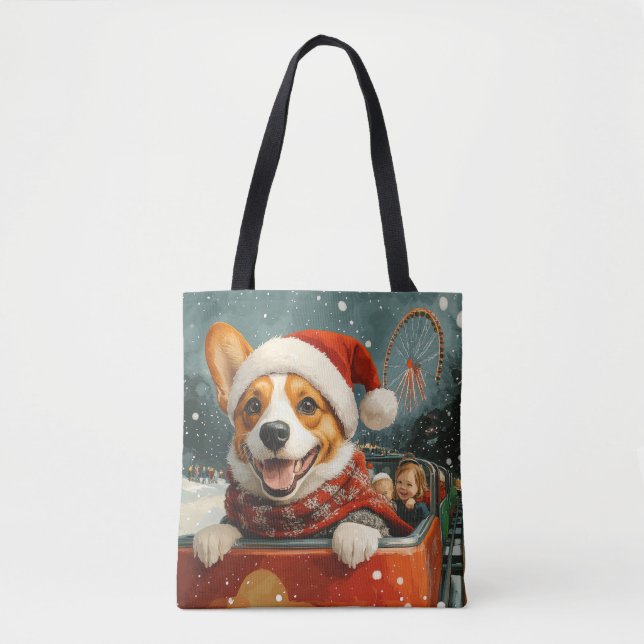 Bolsa Tote Basenji Dog Roller Porta copos Natal (Frente)