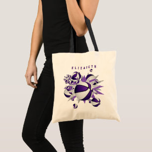 Bolsa Tote basquete branco roxo estrelas estrelas estrelas