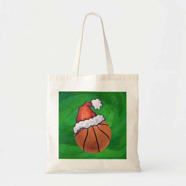 Bolsa Tote Basquete Santa Hat em Verde (Frente)