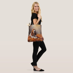 Bolsa Tote Basset Hound no Outono Folhas Caídas Inspiram
