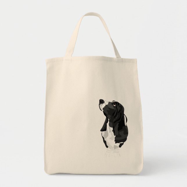 Bolsa Tote Basset Hound preto e branco (Frente)