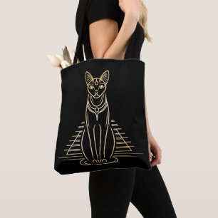 Bolsa Tote Bastet, deusa egípcia dos gatos em frente a uma pi