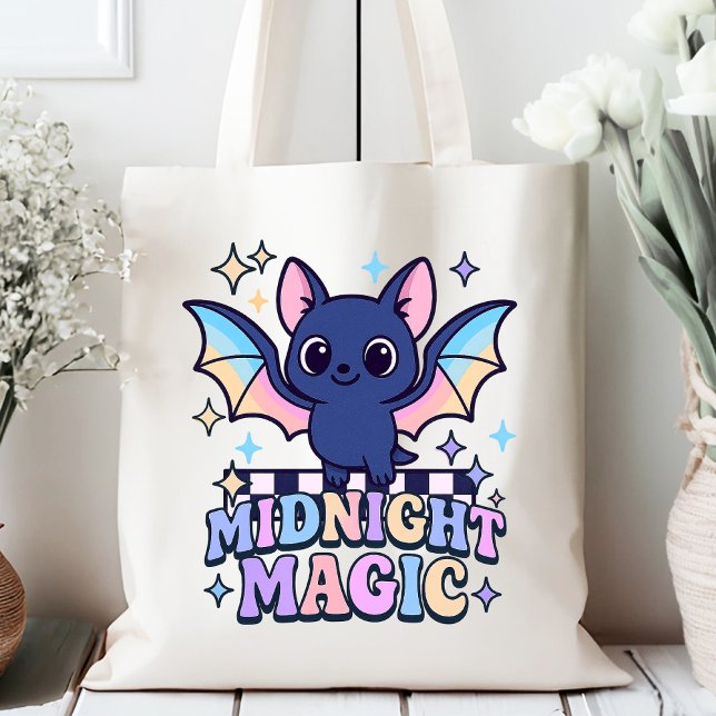 Bolsa Tote Bat e Checkerboard do Cute do Halloween do Pastelc (The midnight magic kawaii bat design shines with retro pastel charm.)