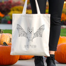 Bolsa Tote Bat Line Arte Bonita De Sorriso Com Nome Halloween
