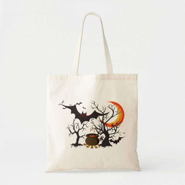 Bolsa Tote Bat Moon e Cauldron Trick ou Treine Bag (Frente)